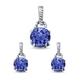 Jewelry Set Pendant Earring Round Simulated Tanzanite Cubic Zirconia 925 Sterling Silver