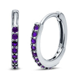 Half Eternity Hoop Earrings Round Simulated Amethyst CZ 925 Sterling Silver (16mm)