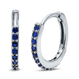 Half Eternity Hoop Earrings Round Simulated Blue Sapphire CZ 925 Sterling Silver (16mm)