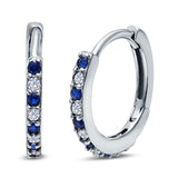 Half Eternity Hoop Earrings Round Simulated Blue Sapphire Cubic Zirconia 925 Sterling Silver (16mm)