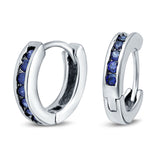 Eternity Huggie Hoop Earrings Channel Round Simulated Blue Sapphire CZ 925 Sterling Silver