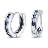 Eternity Huggie Hoop Earrings Channel Round Simulated Blue Sapphire Cubic Zirconia 925 Sterling Silver
