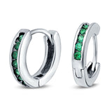 Eternity Huggie Hoop Earrings Channel Round Simulated Green Emerald CZ 925 Sterling Silver