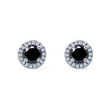 Wedding Stud Earrings Simulated Black CZ Round 925 Sterling Silver
