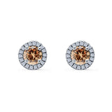 Wedding Stud Earrings Simulated Champagne CZ Round 925 Sterling Silver
