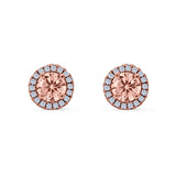 Wedding Stud Earrings Rose Tone, Simulated Morganite CZ Round 925 Sterling Silver