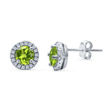Wedding Stud Earrings Simulated Peridot CZ Round 925 Sterling Silver
