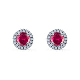 Wedding Stud Earrings Simulated Ruby CZ Round 925 Sterling Silver