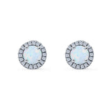 Wedding Stud Earrings Lab Created White Opal Round 925 Sterling Silver