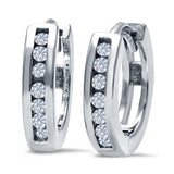 Half Eternity Hoop Earrings Round Simulated CZ 925 Sterling Silver (11mm)