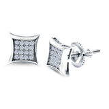 Square Hip Hop Iced Out Screwback Stud Earrings Simulated CZ 925 Sterling Silver