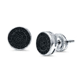 Stud Earrings Round Micro Pave Simulated Black Cubic Zirconia Screwback Hip-Hop Iced Out 925 Sterling Silver