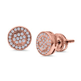 Stud Earrings Round Micro Pave Rose Tone, Simulated CZ Screwback Hip-Hop Iced Out 925 Sterling Silver