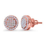 Stud Earrings Screw Back Round Design Rose Tone, Simulated CZ 925 Sterling Silver