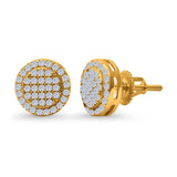 Stud Earrings Screw Back Round Design Yellow Tone, Simulated CZ 925 Sterling Silver
