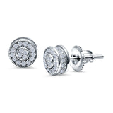Round Design Simulated Cubic Zirconia Stud Earrings Screw Back 925 Sterling Silver 6mm