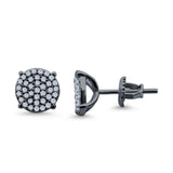 Hip Hop Stud Earrings Screwback Round Black Tone, Simulated CZ 925 Sterling Silver (10mm)