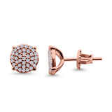 Hip Hop Stud Earrings Screwback Round Rose Tone, Simulated CZ 925 Sterling Silver (10mm)