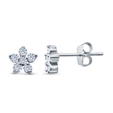 Cluster Flower Stud Earrings Round Simulated CZ 925 Sterling Silver