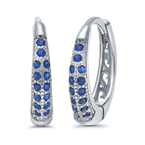 Eternity Huggie Hoop Earrings Channel Round Simulated Blue Sapphire CZ 925 Sterling Silver (14mm)