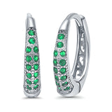 Eternity Huggie Hoop Earrings Channel Round Simulated Green Emerald CZ 925 Sterling Silver (14mm)