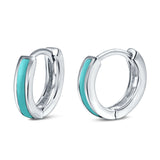 Hoop Huggie Earrings Simulated Turquoise 925 Sterling Silver 11mmx12mm