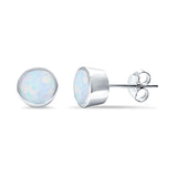 Bezel Stud Earring Round Lab Created White Opal 925 Sterling Silver (7mm)