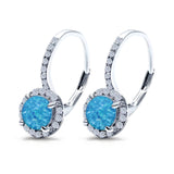 Round Lab Created Blue Opal Earrings LeverBack 925 Sterling Silver