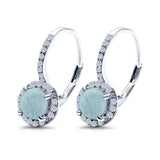 Round Natural Larimar Earrings LeverBack 925 Sterling Silver