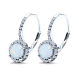 Round Lab Created White Opal Earrings LeverBack 925 Sterling Silver