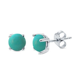 Round Solitaire Stud Earrings Simulated Turquoise CZ 925 Sterling Silver 7mm