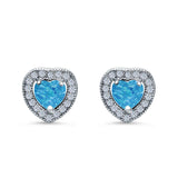 Halo Heart Engagement Lab Created Blue Opal Earrings 925 Sterling Silver