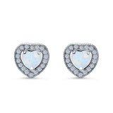 Halo Heart Engagement Lab Created White Opal Earrings 925 Sterling Silver