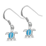 Drop Dangle Turtle Earrings Lab Created Blue Opal 925 Sterling Silver