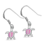 Drop Dangle Turtle Earrings Lab Created Pink Opal 925 Sterling Silver