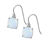 Halo Drop Dangle Earrings Cushion Lab Created White Opal Fish Hook 925 Sterling Silver (22mm)