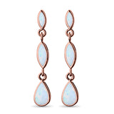 Dangle Marquise Earrings Pear Shape Rose Tone, Lab Created White Opal 925 Sterling Silver