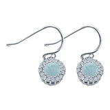 Halo Dangle Fish-Hook Earrings Round Natural Larimar 925 Sterling Silver (21mm)