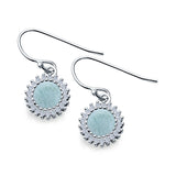 Halo Drop Dangle Fish-Hook Earrings Round Natural Larimar 925 Sterling Silver