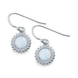 Halo Drop Dangle Fish-Hook Earrings Round Lab Created White Opal 925 Sterling Silver