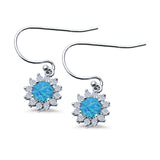 Drop Dangle Round Lab Created Blue Opal Earrings 925 Sterling Silver
