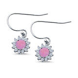 Drop Dangle Round Lab Created Pink Opal Earrings 925 Sterling Silver