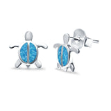 Turtle Stud Earrings Lab Created Blue Opal 925 Sterling Silver