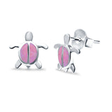Turtle Stud Earrings Lab Created Pink Opal 925 Sterling Silver