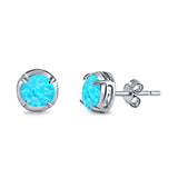 Solitaire Stud Earring Round Lab Created Light Blue Opal 925 Sterling Silver (6.3mm)