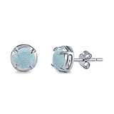Solitaire Stud Earring Round Natural Larimar 925 Sterling Silver (6.3mm)