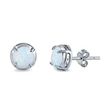 Solitaire Stud Earring Round Lab Created White Opal 925 Sterling Silver (6.3mm)
