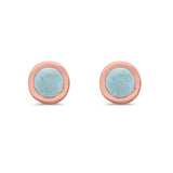 Solitaire Bezel Stud Earrings Round Rose Tone, Natural Larimar 925 Sterling Silver(0.25mm)