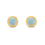 Solitaire Bezel Stud Earrings Round Yellow Tone, Natural Larimar 925 Sterling Silver(0.25mm)
