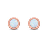 Solitaire Bezel Stud Earrings Round Rose Tone, Lab Created White Opal 925 Sterling Silver(0.25mm)